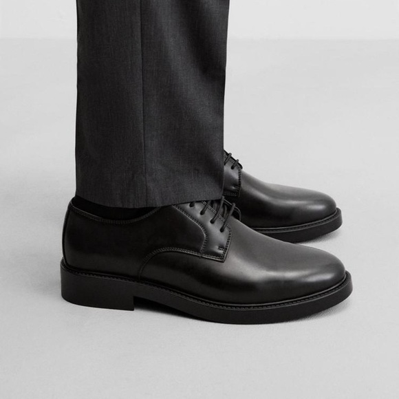NWT. Zara Man Black Leather Derby Style Shoes. Size 12. main image 6